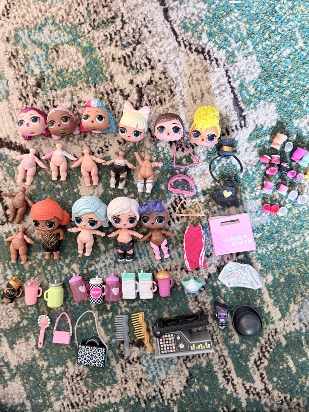 L.O.L. Surprise! Dolls Set with Pink, Blue, Yellow, White Accessories